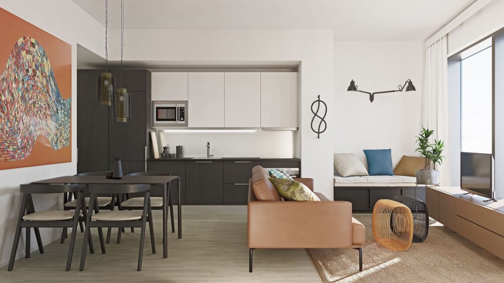 Visualisointi Lumo One -pilvenpiirtäjän huoneistosta