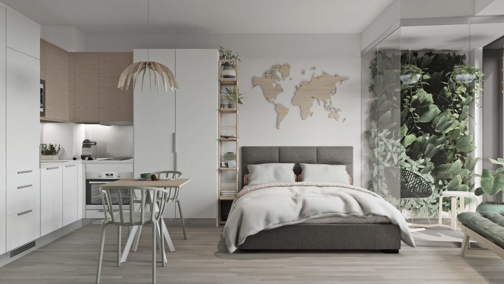 Visualisointi Lumo One -pilvenpiirtäjän huoneistosta