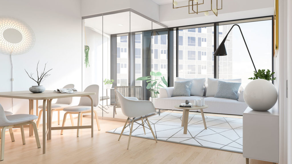 Visualisointi Lumo One -pilvenpiirtäjän huoneistosta